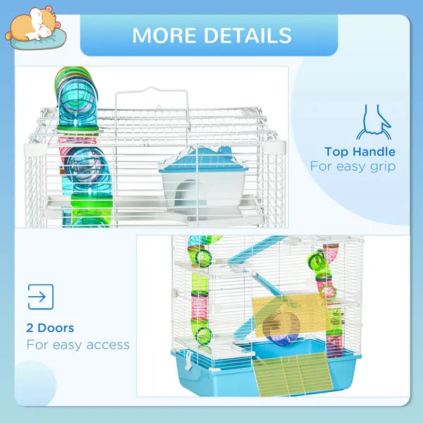 PawHut Extra Large 23" Hamster Cage with Tubes, Tunnels, Carry Handles, 5-Tier, Light Blue - product image 7