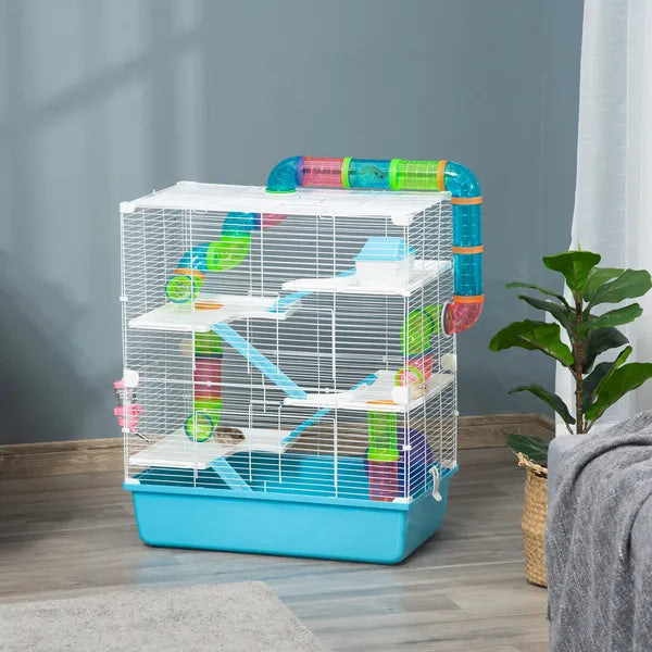 PawHut Extra Large 23" Hamster Cage with Tubes, Tunnels, Carry Handles, 5-Tier, Light Blue - product image 2