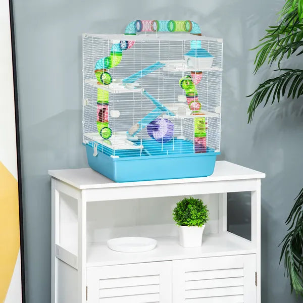 PawHut Extra Large 23" Hamster Cage with Tubes, Tunnels, Carry Handles, 5-Tier, Light Blue - product image 8