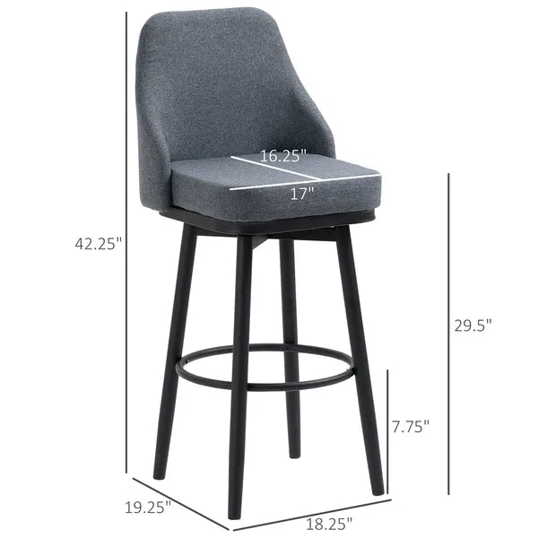 Extra Tall Bar Stools Set of 2 Modern 360 Swivel Dining Room Chairs Steel Legs Dark Gray - product image 3