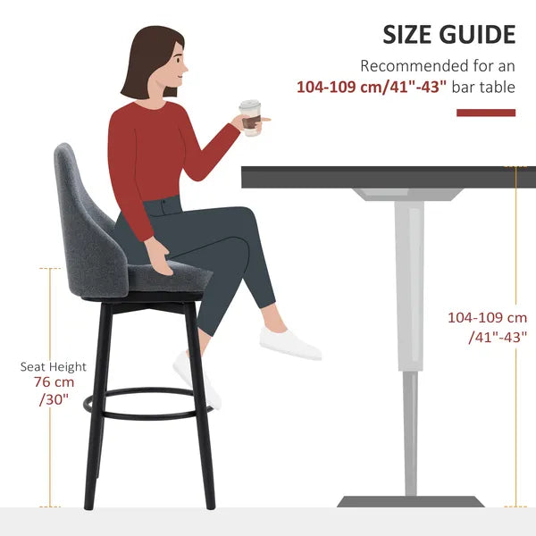 Extra Tall Bar Stools Set of 2 Modern 360 Swivel Dining Room Chairs Steel Legs Dark Gray - product image 8