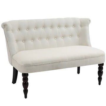 Fabric Loveseat Cream White Armless with Button Tufted Design and Wood Legs - product image 1