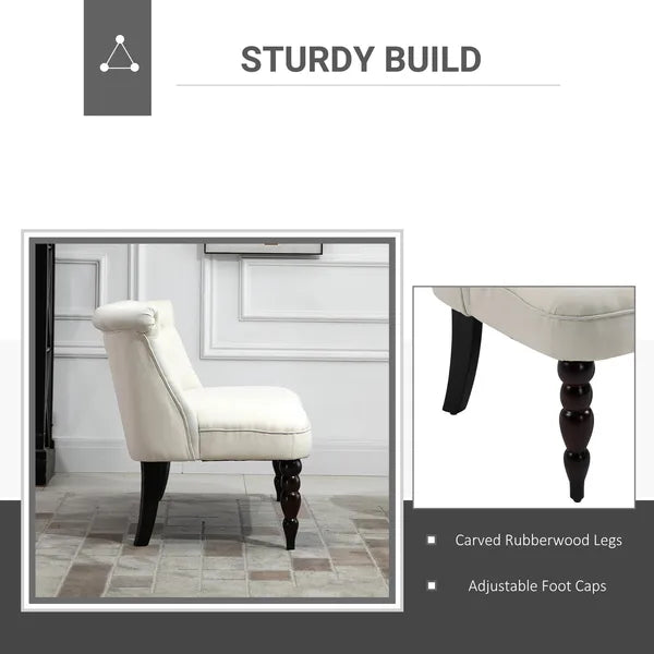 Fabric Loveseat Cream White Armless with Button Tufted Design and Wood Legs - product image 5