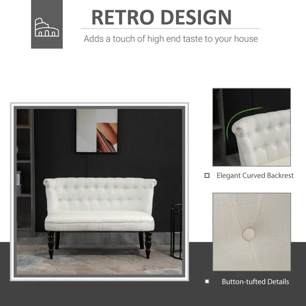 Fabric Loveseat Cream White Armless with Button Tufted Design and Wood Legs - product image 4