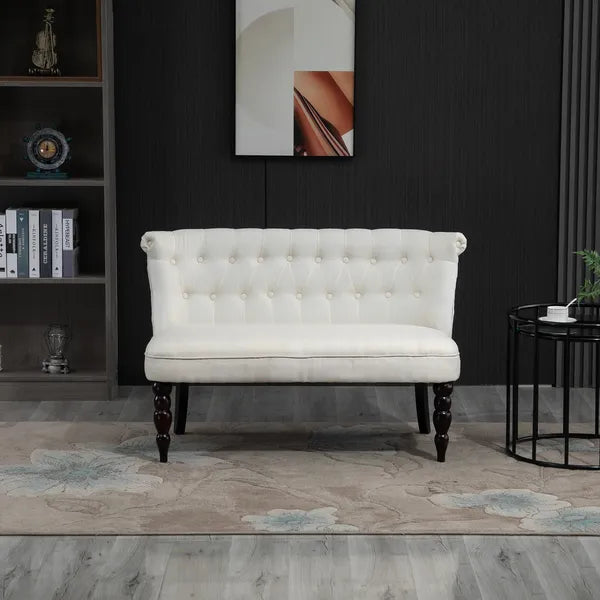 Fabric Loveseat Cream White Armless with Button Tufted Design and Wood Legs - product image 10