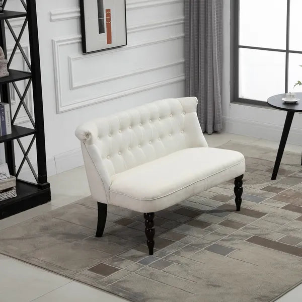 Fabric Loveseat Cream White Armless with Button Tufted Design and Wood Legs - product image 2