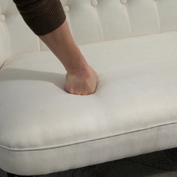 Fabric Loveseat Cream White Armless with Button Tufted Design and Wood Legs - product image 8