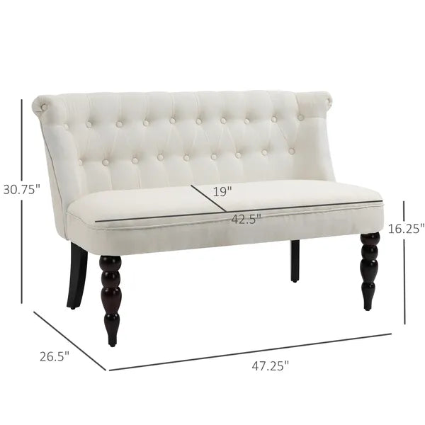 Fabric Loveseat Cream White Armless with Button Tufted Design and Wood Legs - product image 3