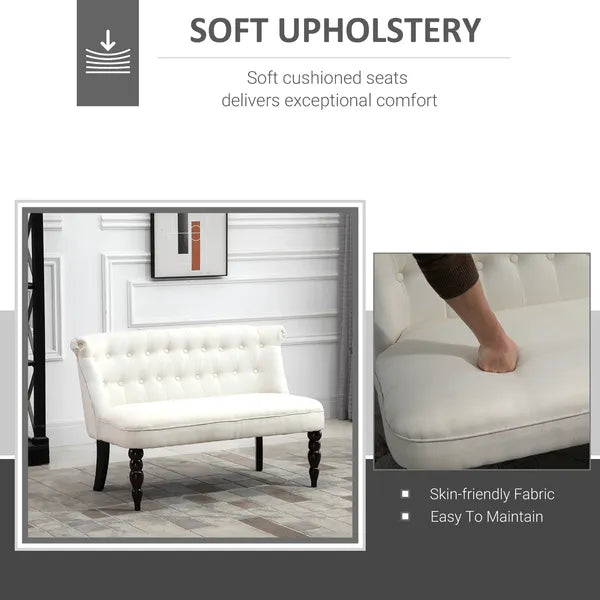Fabric Loveseat Cream White Armless with Button Tufted Design and Wood Legs - product image 6