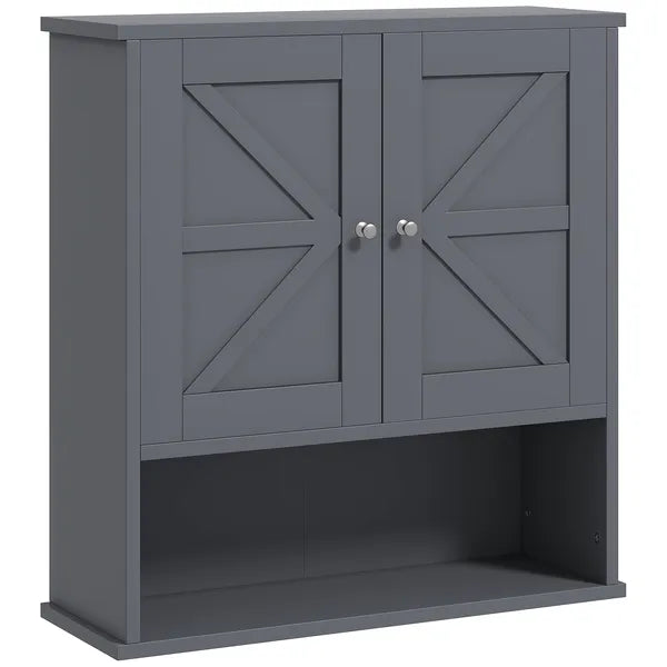 Kleankin Farmhouse Bathroom Medicine Cabinet, Wall Cabinet with Barn Doors and Adjustable Shelf for Laundry Room, Gray - product image 11
