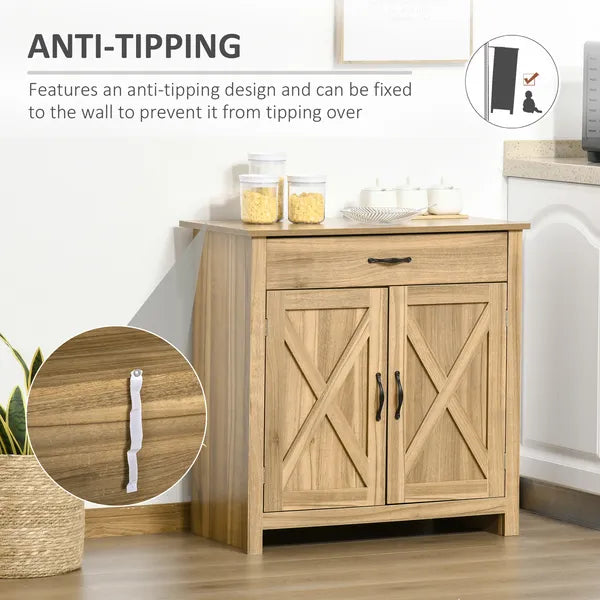 Farmhouse Buffet Cabinet Barn Door Style Sideboard for Kitchen Living Room Entryway Natural Wood Effect - product image 6
