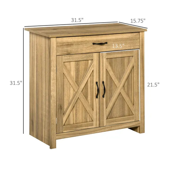 Farmhouse Buffet Cabinet Barn Door Style Sideboard for Kitchen Living Room Entryway Natural Wood Effect - product image 3