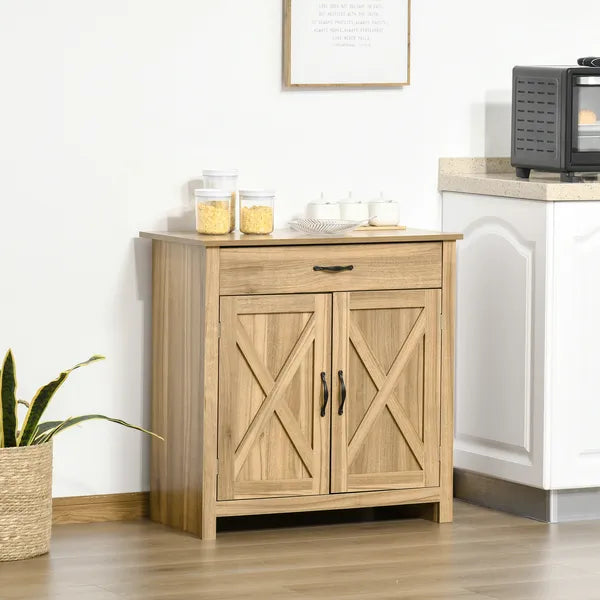 Farmhouse Buffet Cabinet Barn Door Style Sideboard for Kitchen Living Room Entryway Natural Wood Effect - product image 2