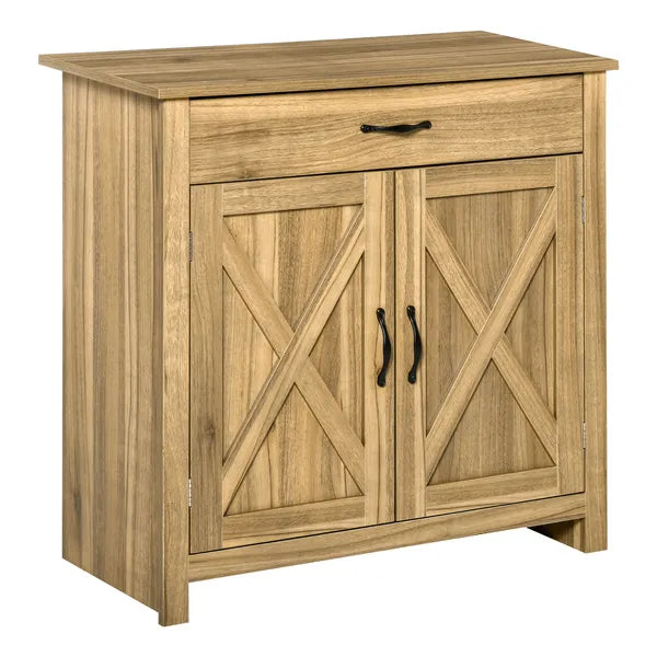 Farmhouse Buffet Cabinet Barn Door Style Sideboard for Kitchen Living Room Entryway Natural Wood Effect - product image 1