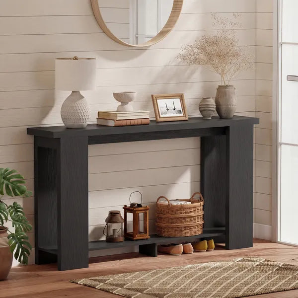 Farmhouse Console Table, 63 Inch Narrow Entryway Table with Thickened Tabletop for Living Room, Hallway, Distressed Black - product image 2