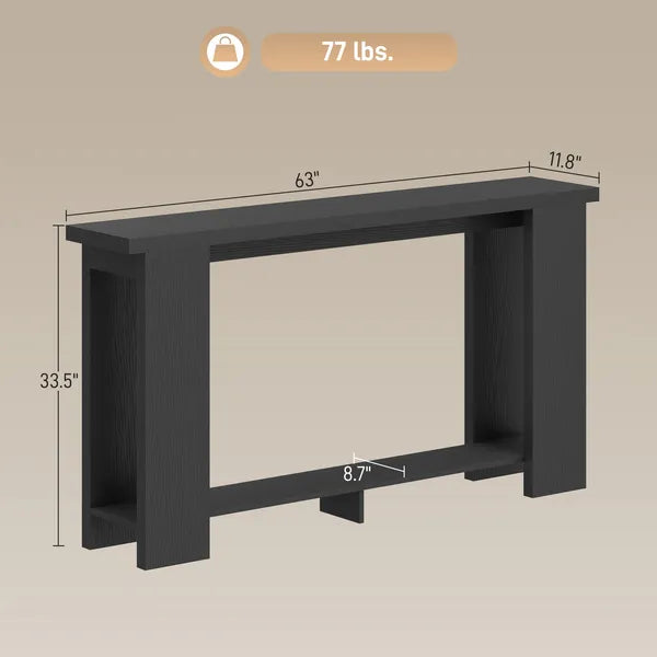 Farmhouse Console Table, 63 Inch Narrow Entryway Table with Thickened Tabletop for Living Room, Hallway, Distressed Black - product image 3