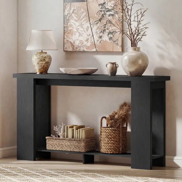 Farmhouse Console Table, 63 Inch Narrow Entryway Table with Thickened Tabletop for Living Room, Hallway, Distressed Black - product image 10