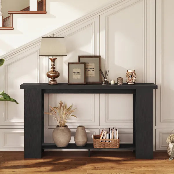 Farmhouse Console Table, 63 Inch Narrow Entryway Table with Thickened Tabletop for Living Room, Hallway, Distressed Black - product image 7