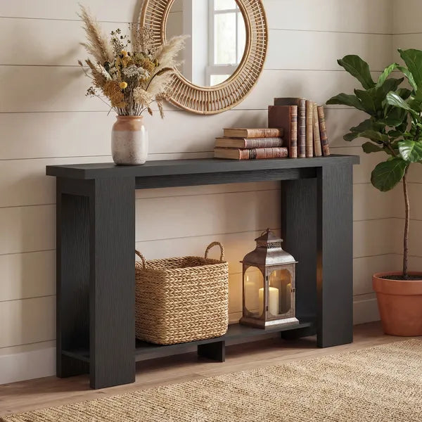 Farmhouse Console Table, 63 Inch Narrow Entryway Table with Thickened Tabletop for Living Room, Hallway, Distressed Black - product image 8