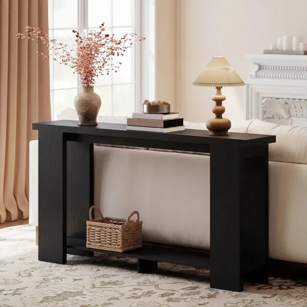 Farmhouse Console Table, 63 Inch Narrow Entryway Table with Thickened Tabletop for Living Room, Hallway, Distressed Black - product image 9