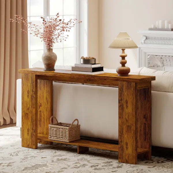 Farmhouse Console Table, 63 Inch Narrow Entryway Table with Thickened Tabletop for Living Room, Hallway, Distressed Brown - product image 9