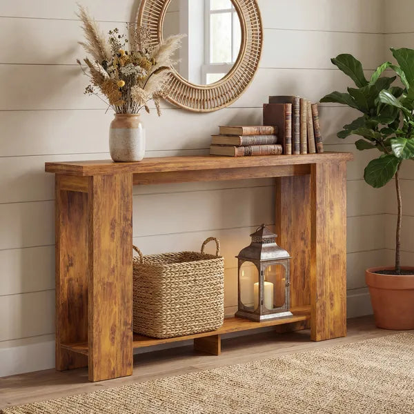 Farmhouse Console Table, 63 Inch Narrow Entryway Table with Thickened Tabletop for Living Room, Hallway, Distressed Brown - product image 8