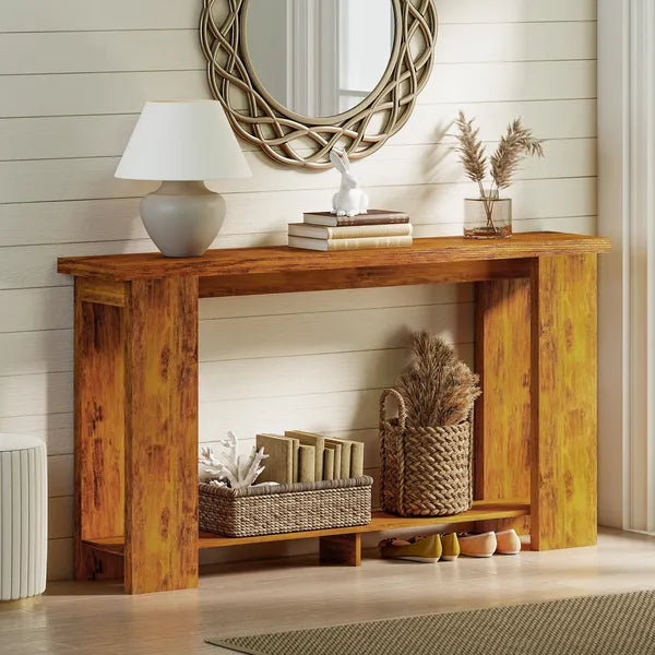Farmhouse Console Table, 63 Inch Narrow Entryway Table with Thickened Tabletop for Living Room, Hallway, Distressed Brown - product image 6