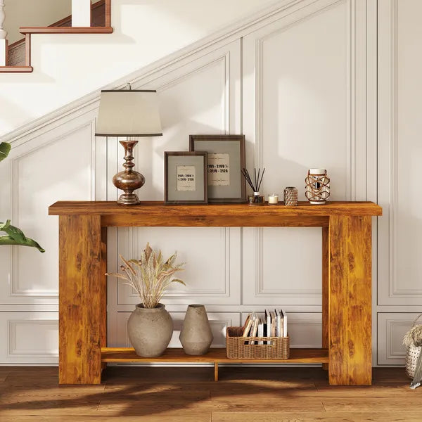 Farmhouse Console Table, 63 Inch Narrow Entryway Table with Thickened Tabletop for Living Room, Hallway, Distressed Brown - product image 7