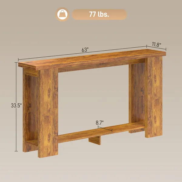 Farmhouse Console Table, 63 Inch Narrow Entryway Table with Thickened Tabletop for Living Room, Hallway, Distressed Brown - product image 3