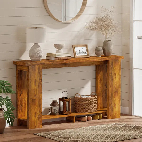 Farmhouse Console Table, 63 Inch Narrow Entryway Table with Thickened Tabletop for Living Room, Hallway, Distressed Brown - product image 2