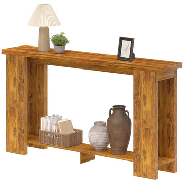 Farmhouse Console Table, 63 Inch Narrow Entryway Table with Thickened Tabletop for Living Room, Hallway, Distressed Brown - product image 1