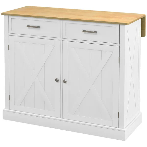 Farmhouse Kitchen Island Cart with Drop Leaf Breakfast Bar, 2 Drawers, Adjustable Shelves, White Wood - product image 11