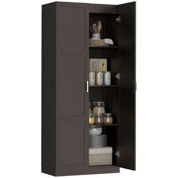 Farmhouse Pantry Cabinet, 71" Tall Kitchen Pantry Storage Cabinet with Soft-Close Hinges, Adjustable Shelves, Dark Brown - product image 1