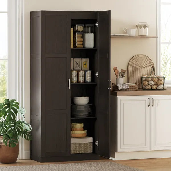 Farmhouse Pantry Cabinet, 71" Tall Kitchen Pantry Storage Cabinet with Soft-Close Hinges, Adjustable Shelves, Dark Brown - product image 2