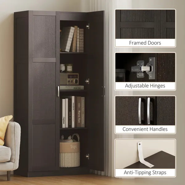 Farmhouse Pantry Cabinet, 71" Tall Kitchen Pantry Storage Cabinet with Soft-Close Hinges, Adjustable Shelves, Dark Brown - product image 7