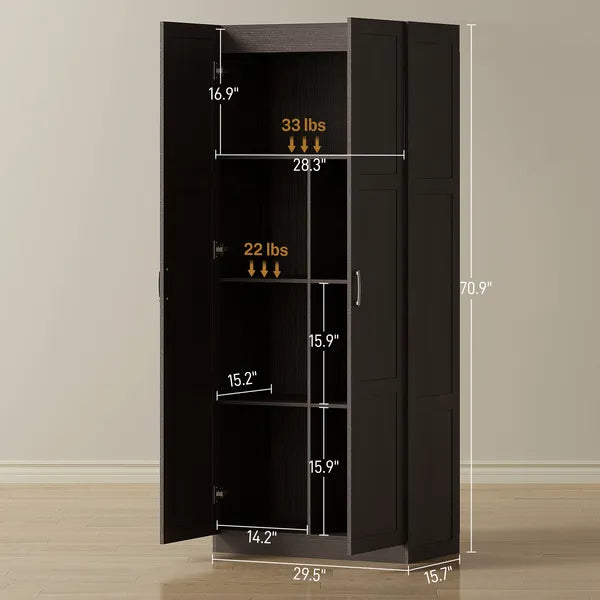 Farmhouse Pantry Cabinet, 71" Tall Kitchen Pantry Storage Cabinet with Soft-Close Hinges, Adjustable Shelves, Dark Brown - product image 3