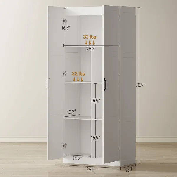 HOMCOM Farmhouse Pantry Cabinet, 71 Inch Tall Kitchen Pantry Storage Cabinet with Soft-Close Hinges, Adjustable Shelves, White - product image 3