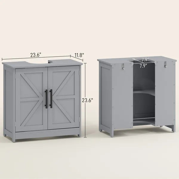 HOMCOM Farmhouse Pedestal Sink Storage Cabinet, Bathroom Sink Cabinet with 2 Barn Doors and Adjustable Shelf, Dark Gray - product image 3