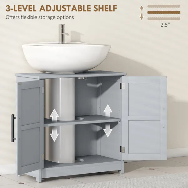 HOMCOM Farmhouse Pedestal Sink Storage Cabinet, Bathroom Sink Cabinet with 2 Barn Doors and Adjustable Shelf, Dark Gray - product image 6