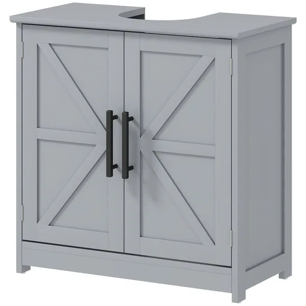 HOMCOM Farmhouse Pedestal Sink Storage Cabinet, Bathroom Sink Cabinet with 2 Barn Doors and Adjustable Shelf, Dark Gray - product image 1