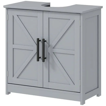 HOMCOM Farmhouse Pedestal Sink Storage Cabinet, Bathroom Sink Cabinet with 2 Barn Doors and Adjustable Shelf, Dark Gray - product image 1
