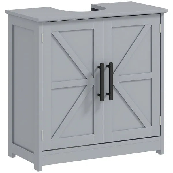 HOMCOM Farmhouse Pedestal Sink Storage Cabinet, Bathroom Sink Cabinet with 2 Barn Doors and Adjustable Shelf, Dark Gray - product image 11