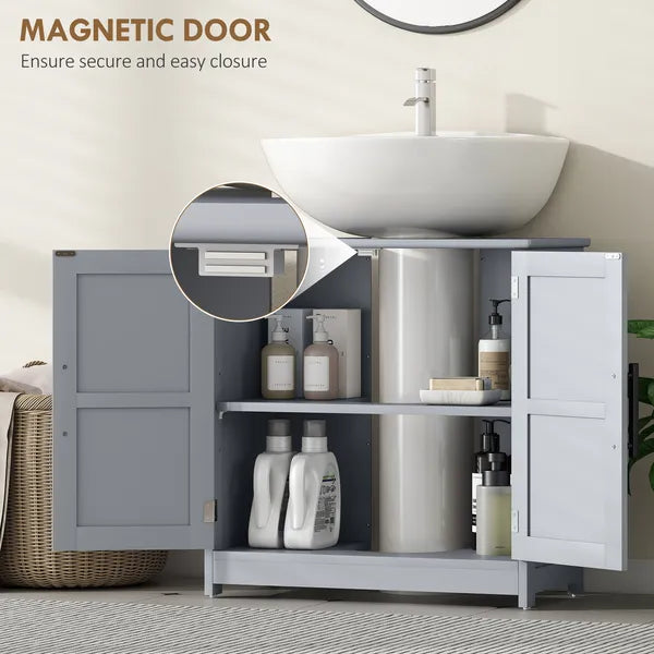 HOMCOM Farmhouse Pedestal Sink Storage Cabinet, Bathroom Sink Cabinet with 2 Barn Doors and Adjustable Shelf, Dark Gray - product image 7