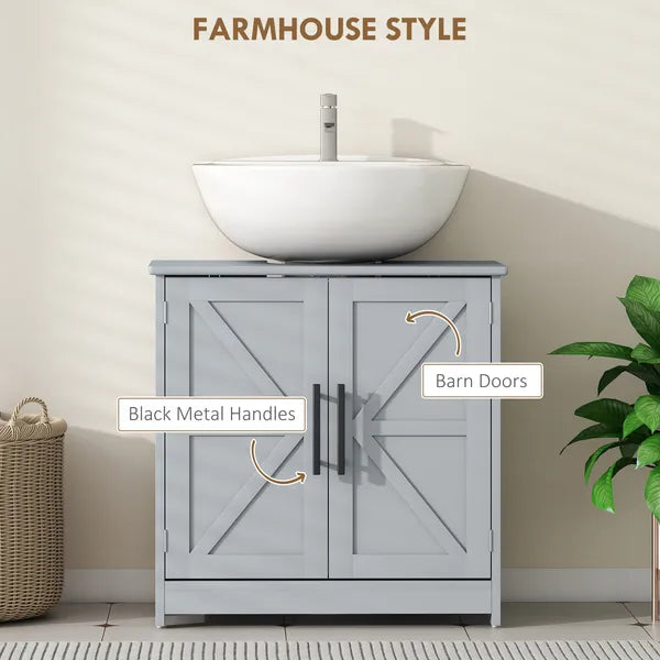 HOMCOM Farmhouse Pedestal Sink Storage Cabinet, Bathroom Sink Cabinet with 2 Barn Doors and Adjustable Shelf, Dark Gray - product image 5