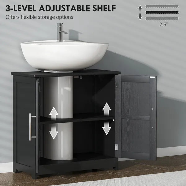 HOMCOM Farmhouse Pedestal Sink Storage Cabinet, Bathroom Sink Cabinet with 2 Barn Doors and Adjustable Shelf, Distressed Black - product image 6