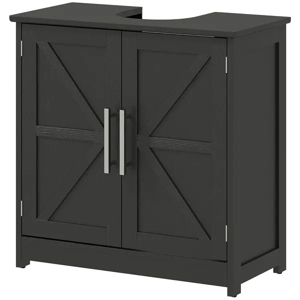 HOMCOM Farmhouse Pedestal Sink Storage Cabinet, Bathroom Sink Cabinet with 2 Barn Doors and Adjustable Shelf, Distressed Black - product image 1