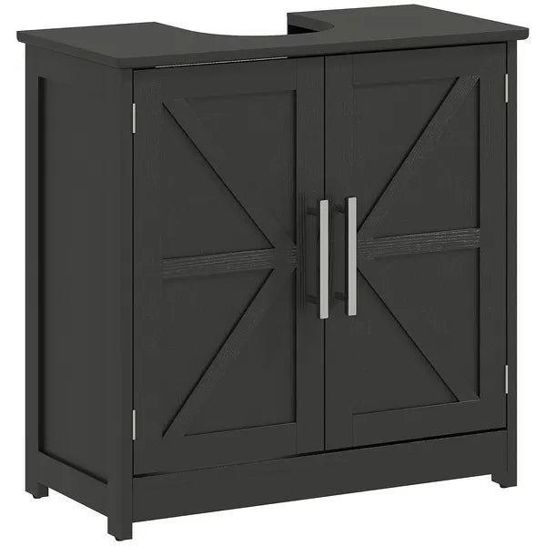 HOMCOM Farmhouse Pedestal Sink Storage Cabinet, Bathroom Sink Cabinet with 2 Barn Doors and Adjustable Shelf, Distressed Black - product image 11