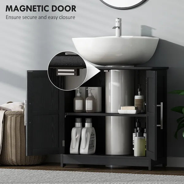 HOMCOM Farmhouse Pedestal Sink Storage Cabinet, Bathroom Sink Cabinet with 2 Barn Doors and Adjustable Shelf, Distressed Black - product image 7
