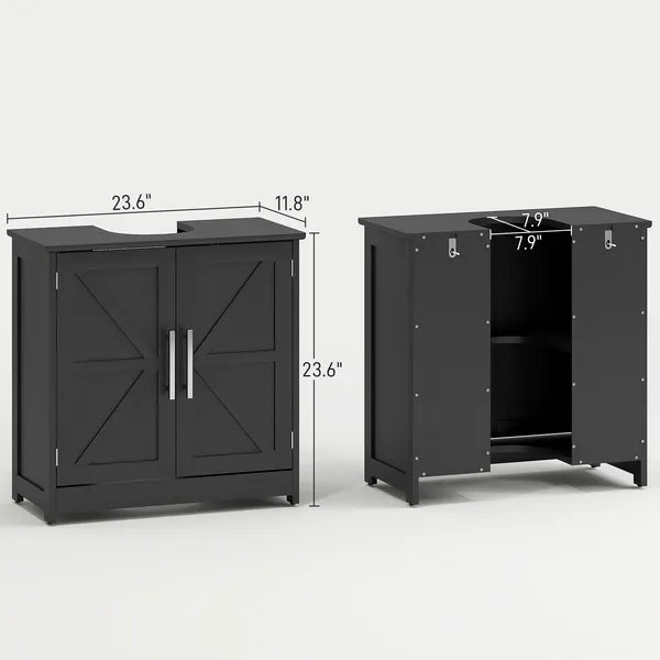 HOMCOM Farmhouse Pedestal Sink Storage Cabinet, Bathroom Sink Cabinet with 2 Barn Doors and Adjustable Shelf, Distressed Black - product image 3