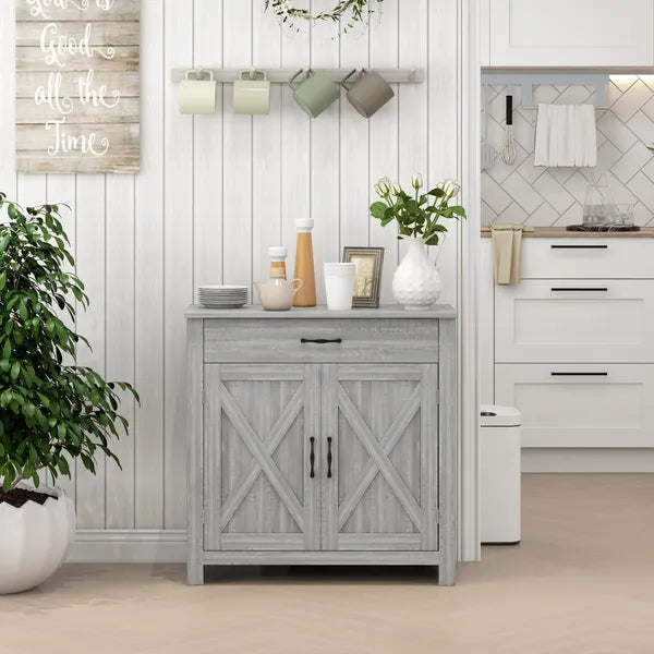 Farmhouse Sideboard Buffet Cabinet with Barn Doors, Drawer and Adjustable Shelf, Stone Gray - product image 10